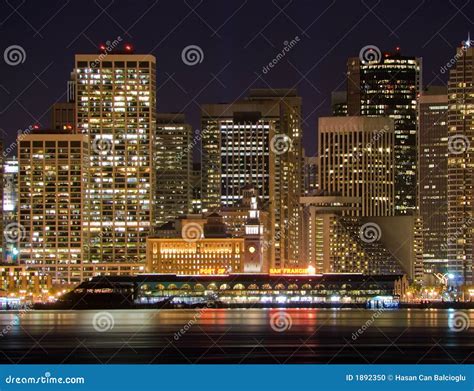 Port of San Francisco & Financial District at Night Stock Photo - Image of francisco, district ...