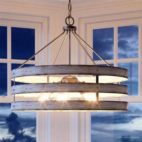 Luxury Modern Farmhouse Pendant Light, 22.75"H x 27.75"W, with Rustic Style, Galvanized Steel ...