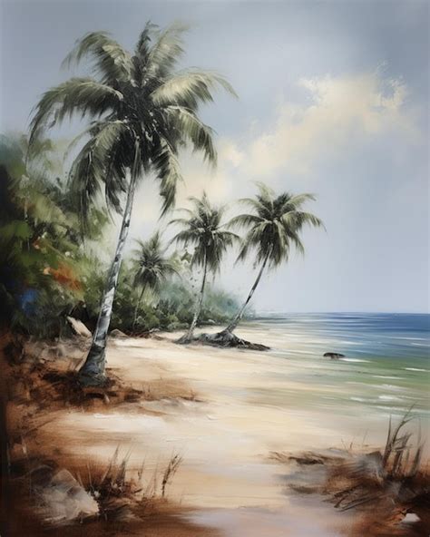 Premium AI Image | A painting of a beach with palm trees on it