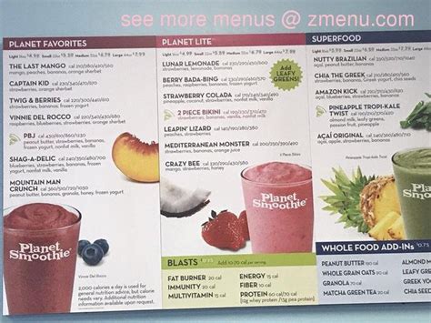 Online Menu of Planet Smoothie Restaurant, Orlando, Florida, 32822 - Zmenu