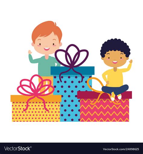 Happy kids with gifts Royalty Free Vector Image