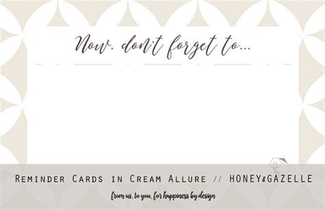 Free Downloads #16 // Printable Reminder Cards in Cream Allure - honey ...