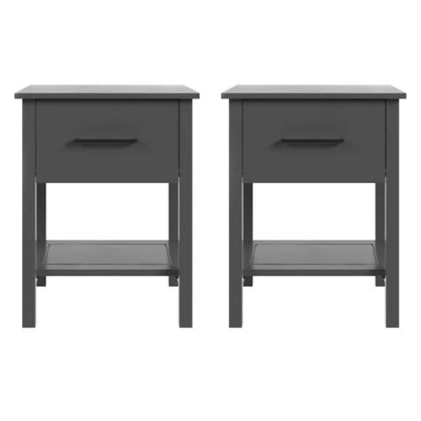 Welwick Designs 1-Drawer Dark Grey Wood Set of 2-Craftsman Nightstands ...