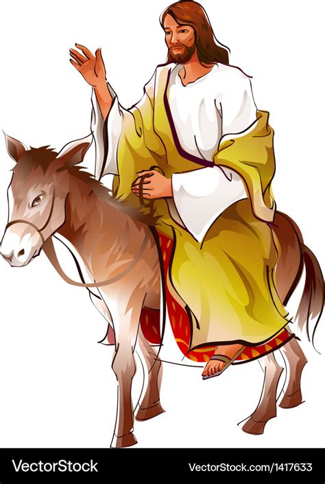 Side view of jesus christ sitting on donkey Vector Image