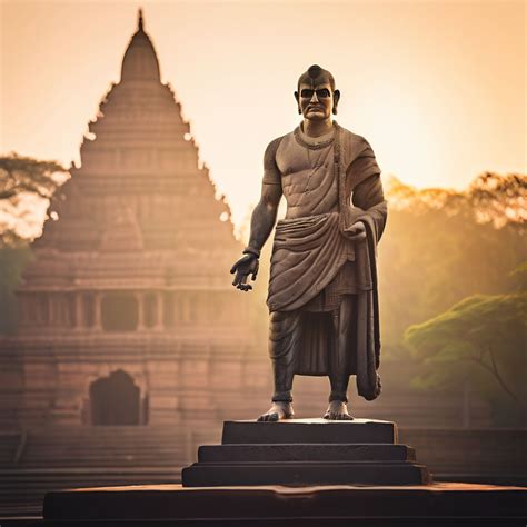 An ancient statue of Chanakya standing tall against the back... by ...