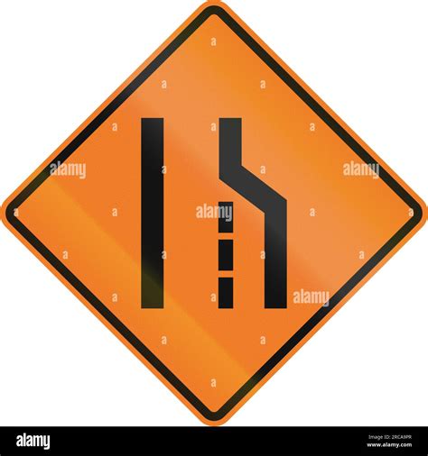 Canadian temporary road warning sign - Right lane ends or road narrows ...