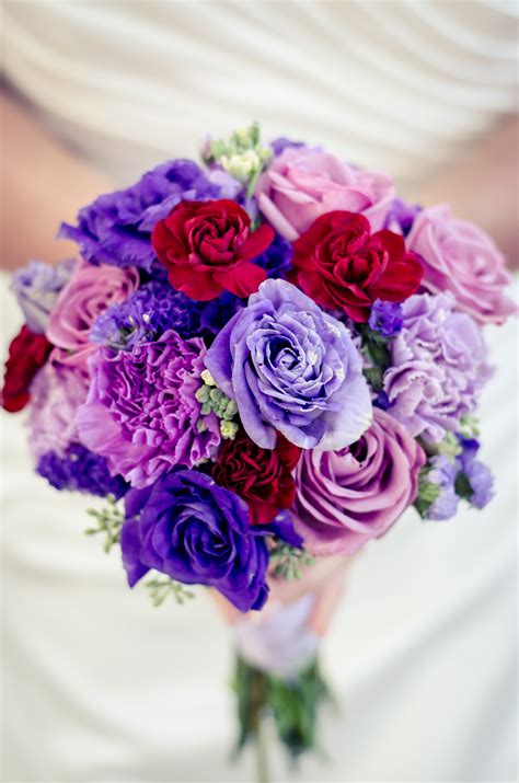 Purple, Lavender, & Red Wedding Bouquet with Roses & Carnations. # ...