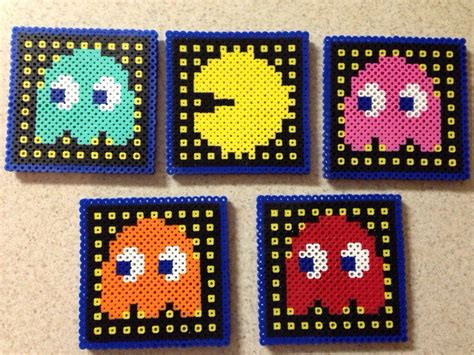 Pacman Coasters - set of 5 perler bead coasters | Perler beads designs, Perler bead art, Hama ...