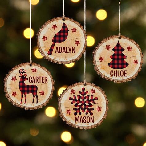 Personalized Perfectly Plaid Rustic Wooden Ornament - Reindeer-Available in 4 Patterns - Walmart ...