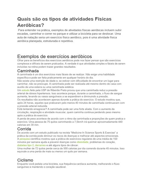 Exemplos Sobre Atividades Físicas Aeróbicas | PDF | Coração | Medicina Clínica