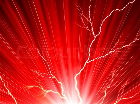 Electric flash of lightning on a red ... | Stock image | Colourbox