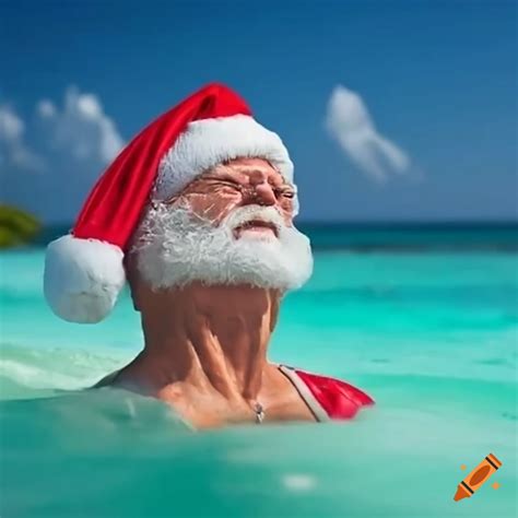 Caribbean beach with a retired santa claus on Craiyon