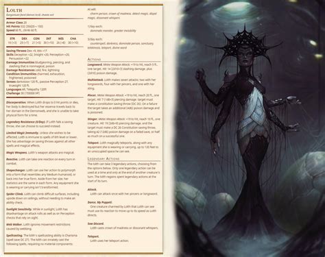 Lolth Stat Block 5e D&D | D&d dungeons and dragons, Dnd dragons ...