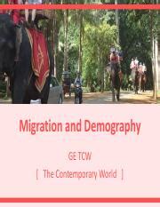 Lesson 10 - Migration and Demography.pdf - Migration and Demography GE TCW The Contemporary ...