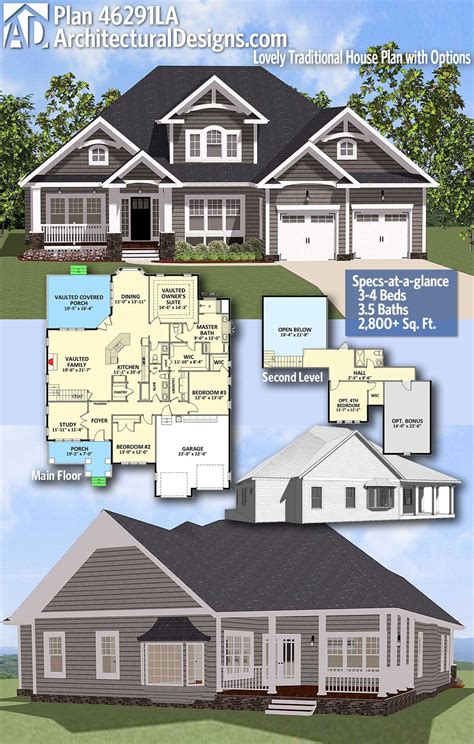 Architectural Designs Home Plan 46291LA gives you 3-4 bedrooms, 3.5 baths and 2,800+ sq. ft ...