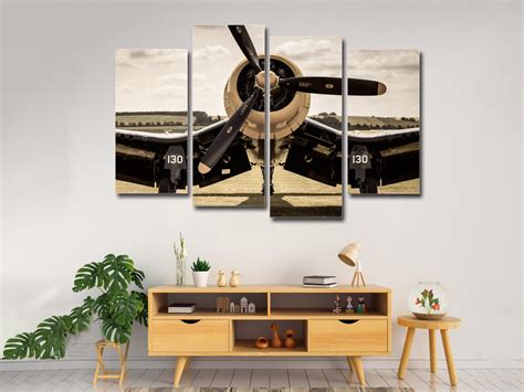 F4U Corsair Aircraft 4 Pieces Canvas Wall Art, Large Framed 4 Piece Canvas Wall Art, Extra Large ...