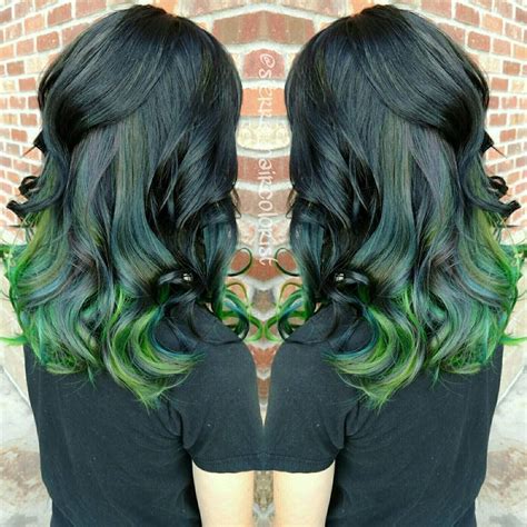 Black to Emerald and Neon Green Ombre Hair - Hair Colors Ideas | Ombre hair, Neon green hair ...