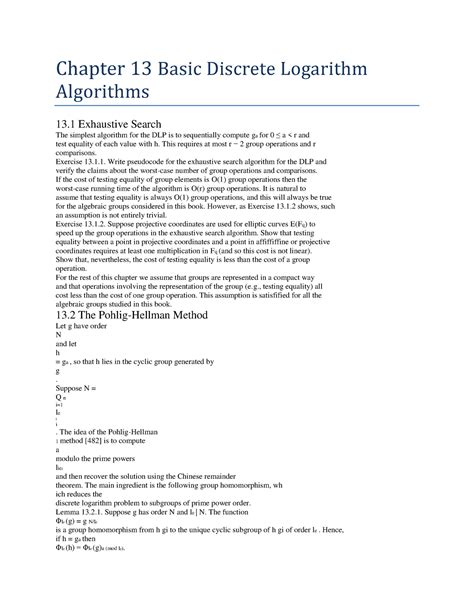 Chapter 13 Basic Discrete Logarithm - Chapter 13 Basic Discrete Logarithm Algorithms 13 ...