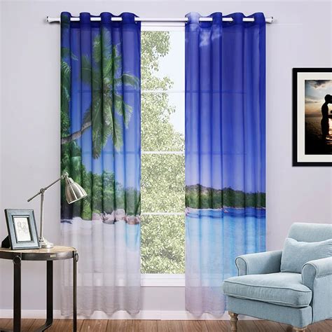 2 pieces/lot 3D voile Curtains beach printed curtain For Bedroom and living room Window Curtain ...