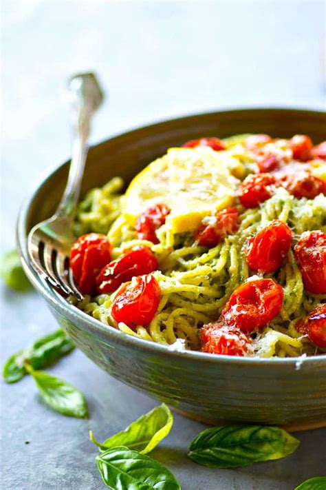 Lemon Basil Pesto Spaghetti with Bursting Tomatoes