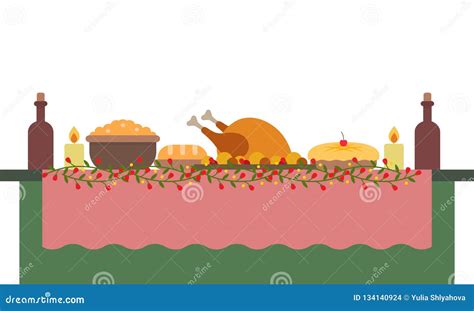 Vector Illustration Of A Big Banquet Table With Drinks And Foods ...