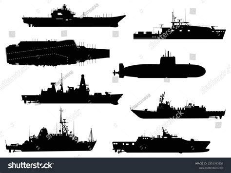 Military Warship Vessels Silhouette Army Attack Stock Vector (Royalty ...