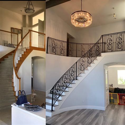 Before and after | Iron railing, Staircase remodel, Stairs