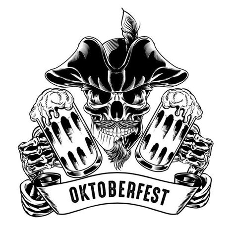 a skull holding two beer mugs with the words oktoberfest on it