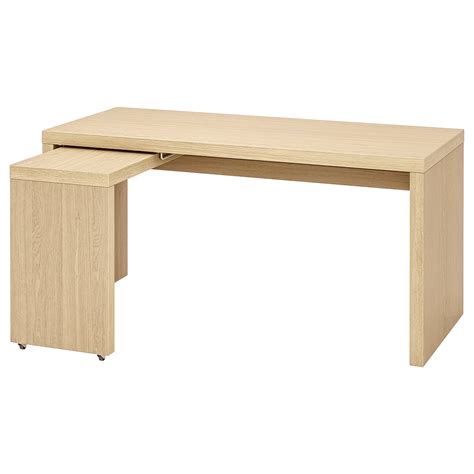 MALM Desk with pull-out panel, white stained oak veneer, 151x65 cm - IKEA