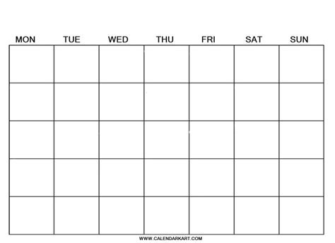 Free Printable Blank Calendar Templates - 11 Pages - CALENDARKART