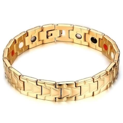 Men's 14K Gold Plated Stainless Steel Magnetic Bracelet - BijouxStore - webid:1449