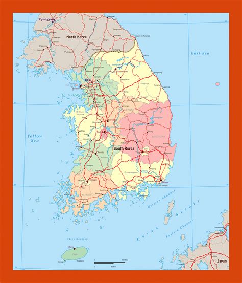 Political and administrative map of South Korea | Maps of South Korea ...