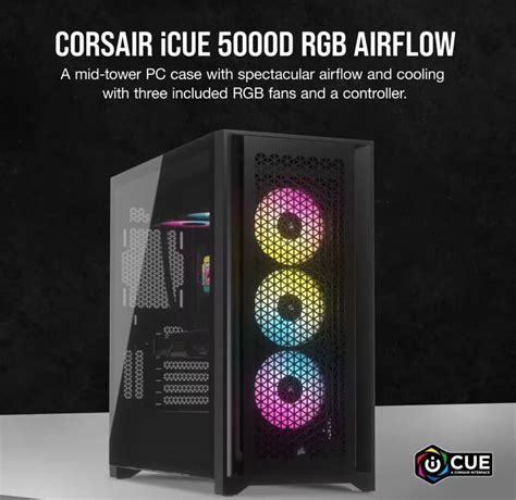 Corsair iCUE 5000D RGB High Airflow, 3x AF120 RGB Elite Fan, Lighting Node Pro Controller, Tempered