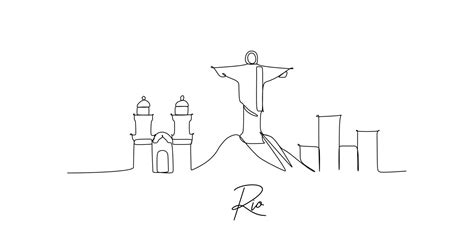 Rio Brazil landmark skyline - continuous one line drawing | Line drawing, Skyline drawing, Rio ...