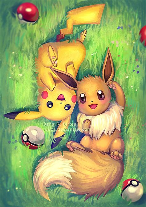 "Eevee and Pikachu" by Yuuza (DeviantArt) | Pikachu art, Cute pikachu ...