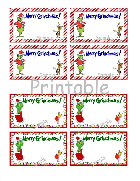 PRINTABLE Digital Download Sheet of Grinch Christmas Labels | Etsy