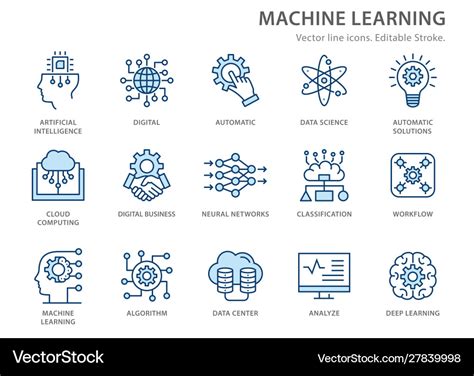 Machine learning line icons set Royalty Free Vector Image