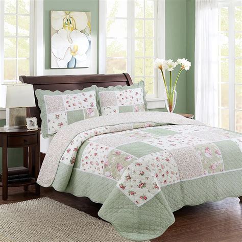 CHAUSUB Patchwork Bedspread Quilt Set 3pcs Korea Floral Cotton Coverlets Quilted Quilts ...