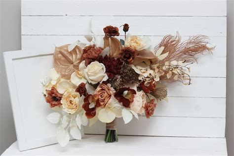 Boho Bouquet Terracotta Brown Cream Flowers Bridal Bouquet - Etsy