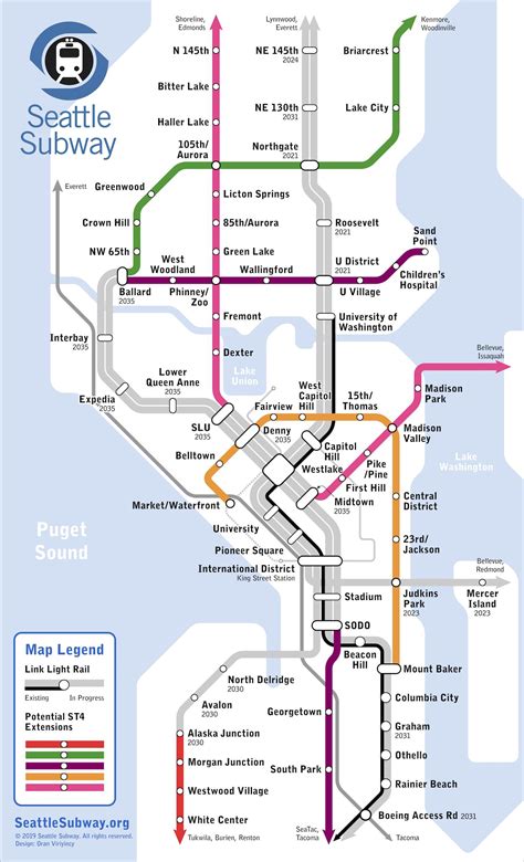 Map of Seattle metro: metro lines and metro stations of Seattle