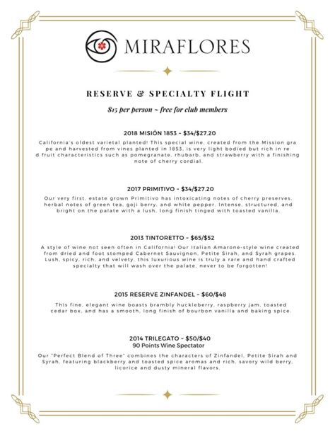 Miraflores Winery Wine Flight Menu – Miraflores Winery