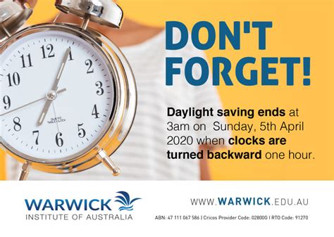 Daylight Saving Ends – Warwick Institute of Australia