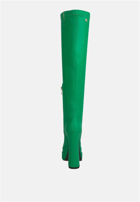 Buy Cyber-Punk High Platform Long Boots In Green | Boots | Rag & Co ...