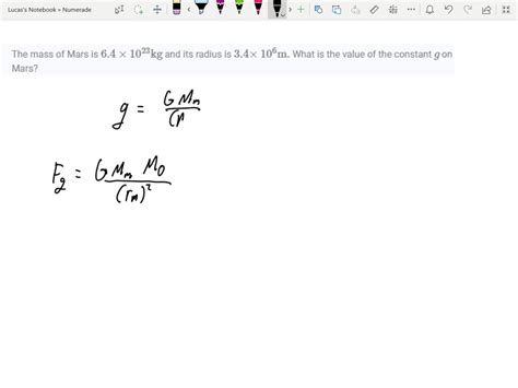 SOLVED:The mass of Mars is 6.4 ×10^23 kg and its radius is 3.4 ×10^6 m ...