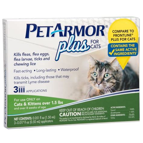 PETARMOR Plus Flea and Tick Prevention for Cats with Fipronil over 1.5 Pounds 3 Monthly ...