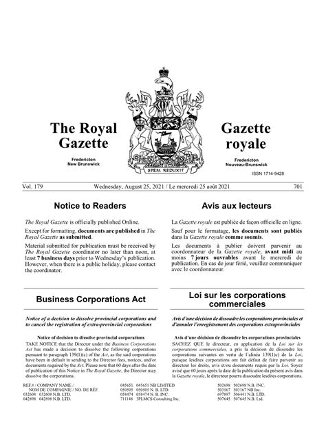 The Royal Gazette Gazette Royale - DocsLib