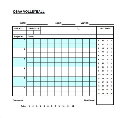 Printable Volleyball Score Sheet