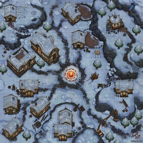 [OC][Art] Winter Village Battle Map 35x35 : r/DnD