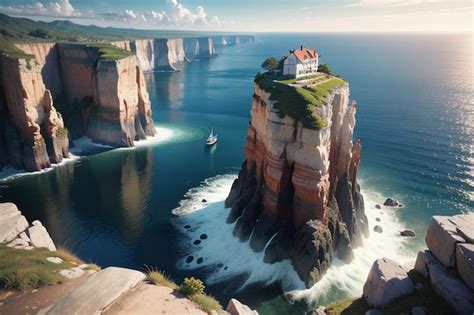 Premium AI Image | A house on a cliff in the ocean