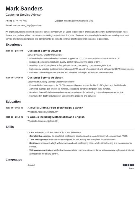 uk customer service cv example template nanica | Cv examples, Service advisor, Customer service